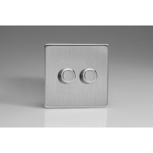 HDS4S [WDS2S + 2x MTP250] Varilight V-Dim Series 2 Gang 40-250 Watt Dimmer Screwless Brushed Stainless Steel
