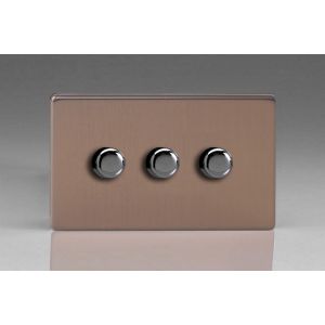 HDY33S.BZ [WDYD3S.BZ + 3x MTP402] Varilight V-Dim Series 3 Gang 60-400 Watt Dimmer Urban Screwless Brushed Bronze Effect Finish