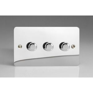 HFC43 [WFCD3 + 3x MTP250] Varilight V-Dim Series 3 Gang 40-250 Watt Dimmer Ultra Flat Polished Chrome Coated
