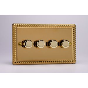 HG24 Varilight V-Dim Series 4 Gang 1-Way Only, 40-250 Watt Dimmer Georgian Polished Brass Coated