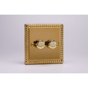 HG4 Varilight V-Dim Series 2 Gang 40-250 Watt Dimmer Georgian Polished Brass Coated