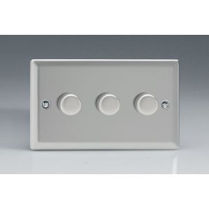 HN43 [WND3 + 3x MTP250] Varilight V-Dim Series 3 Gang 40-250 Watt Dimmer Classic Satin Chrome Effect Finish