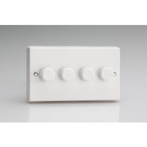 HQ44W [WQD4W + 4x MTP250] Varilight V-Dim Series 4 Gang 40-250 Watt Dimmer Classic White Dimmer, With White Knobs