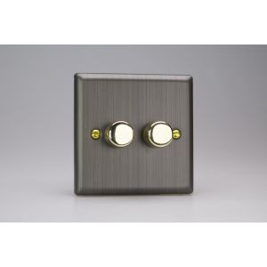 HY2.AB Varilight V-Dim Series 2 Gang, 1 Way Only, 40-250 Watt Dimmer Urban Antique (Brushed) Brass Effect