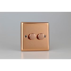 HY2.CU [WY2.CU + 2x MTR250] Varilight V-Dim Series 2 Gang, 1 Way Only, 40-250 Watt Dimmer Urban Polished Copper Coated