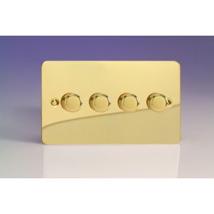 IFVDP304 [WFVD4 + 4x MIP302] Varilight V-Plus Series 4 Gang 40-300 Watt/VA Dimmer Ultra Flat Polished Brass Coated