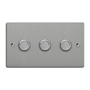 JDEDP503.BS [WDED3.BS + 3x MJP300] Varilight V-Pro High Power Series 3 Gang 0-250W Trailing Edge LED Dimmer Essential Brushed Steel Finish
