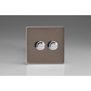 JDRP252S Varilight V-Pro Series 2 Gang 0-120W Trailing Edge LED Dimmer Screwless Pewter Effect Finish
