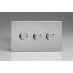 JDSDP303S Varilight V-Pro Series 3 Gang 0-120W Trailing Edge LED Dimmer Screwless Brushed Stainless Steel