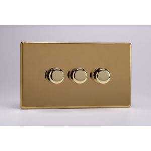 JDVDM103S Varilight V-Pro Smart Series Master Dimmer (non WIFI) 3 Gang 0-120W Trailing Edge LED Screwless Polished Brass Coated