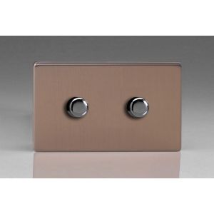 JDYDP602S.BZ [WDYD2S.BZ + 2x MJP300] Varilight V-Pro High Power Series 2 Gang 0-300W Trailing Edge LED Dimmer Urban Screwless Brushed Bronze Effect Finish Double Plate