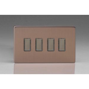 JDYES004S.BZ [XDYPGY4S.BZ + 4x GJESI] Varilight V-Pro Multi Point Tactile Touch Supplementary Controller (MP Supplementary Controller) Series 4 Gang Unit for use with V-Pro Multi Point Remote Master Dimmers Urban Screwless Brushed Bronze Effect Finish
