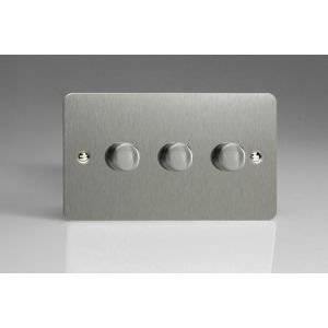 JFSDP503 [WFSD3 + 3x MJP300] Varilight V-Pro High Power Series 3 Gang 0-250W Trailing Edge LED Dimmer Ultra Flat Brushed Stainless Steel