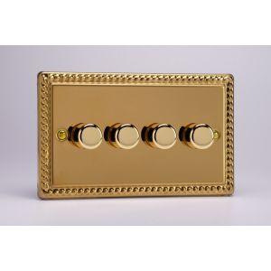 JGDS4 Varilight V-Pro Smart Series 4 Gang Companion Controller (For Both Supla WiFi and Non-WiFi) use only with a Smart Master to create Multi-Way Dimming, Classic Georgian Polished Brass Coated