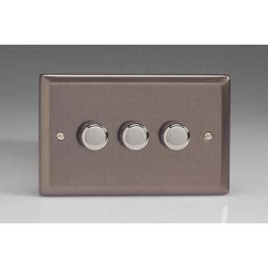 JRDS3 Varilight V-Pro Smart Series 3 Gang Companion Controller (For Both Supla WiFi and Non-WiFi) use only with a Smart Master to create Multi-Way Dimming, Classic Pewter Effect Finish