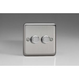 JSS2 Varilight V-Pro Smart Series 2 Gang Companion Controller (For Both Supla WiFi and Non-WiFi) use only with a Smart Master to create Multi-Way Dimming, Classic Matt Chrome Finish (Brushed Steel Effect)