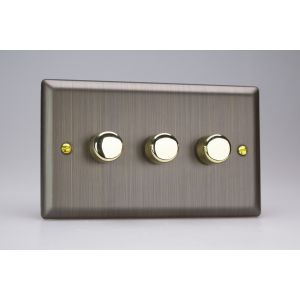 JYDS3.AB Varilight V-Pro Smart Series 3 Gang Companion Controller (For Both Supla WiFi and Non-WiFi) use only with a Smart Master to create Multi-Way Dimming, Urban Antique (Brushed) Brass Effect