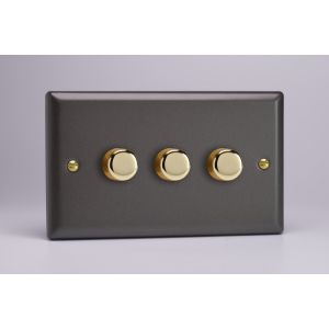 JYDSM103V.SL Varilight V-Pro Smart Series Master Dimmer (Supla WIFI enabled) 3 Gang 0-120W Trailing Edge LED Vogue Slate Effect Finish