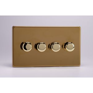 KDVDP184S [WDVD4S + 4x MKP180] Varilight V-Com Series 4 Gang 15-180 Watt Leading Edge LED Dimmer Screwless Polished Brass Coated