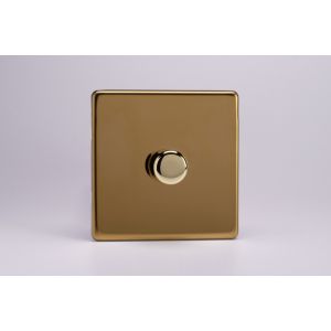 KDVP101S [WDV1S + MKP100] Varilight V-Com Series 1 Gang 0-100 Watt Leading Edge LED Dimmer Screwless Polished Brass Coated