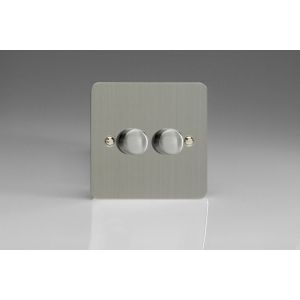 KFSP102 [WFS2 + 2x MKP100] Varilight V-Com Series 2 Gang 0-100 Watt Leading Edge LED Dimmer Ultra Flat Brushed Stainless Steel