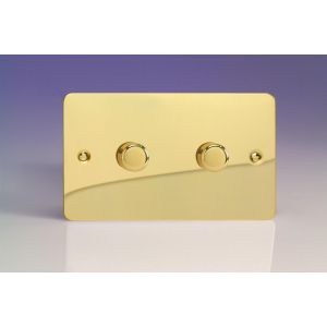 KFVDP302 Varilight V-Com Series 2 Gang 20-400 Watt Leading Edge LED Dimmer Ultra Flat Polished Brass Coated