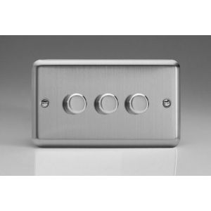 KSDP103 [WSD3 + 3x MKP100] Varilight V-Com Series 3 Gang 0-100 Watt Leading Edge LED Dimmer Classic Matt Chrome Finish (Brushed Steel Effect)