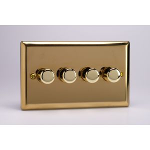 KVDP184 [WVD4 + 4x MKP180] Varilight V-Com Series 4 Gang 15-180 Watt Leading Edge LED Dimmer Classic Victorian Polished Brass Coated