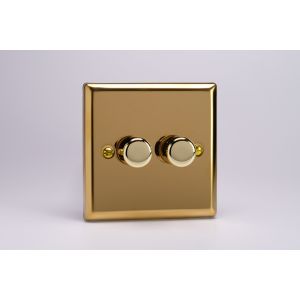 KVP102 [WV2 + 2x MKP100] Varilight V-Com Series 2 Gang 0-100 Watt Leading Edge LED Dimmer Classic Victorian Polished Brass Coated