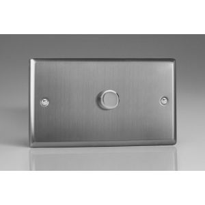 TTDR1001 [WTD1 + MTR1000] Varilight V-Dim Safety Series 1 Gang 200-1000 Watt Dimmer Classic Brushed Steel Double Plate