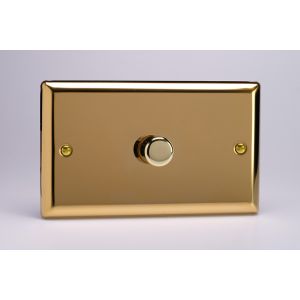 TVDR1001 [WVD1 + MTR1000] Varilight V-Dim Safety Series 1 Gang 200-1000 Watt Dimmer Classic Victorian Polished Brass Coated, Double Plate