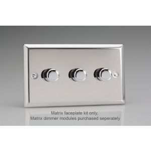WCD3 Varilight Matrix 3-Gang Double Plate Unpopulated Dimmer Kit. Classic Polished Chrome Coated Finish