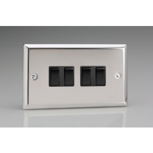 XC9B Varilight 4 Gang 10 Amp Switch Classic Polished Chrome Coated with Black Switches