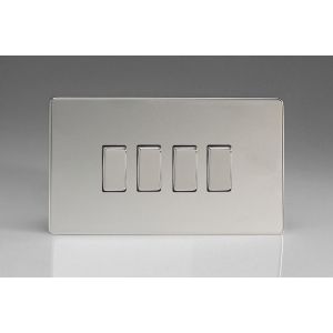 XDC9S Varilight 4 Gang 10 Amp Switch Screwless Polished Chrome Coated With Polished Chrome Switches
