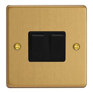XDE71B.BB Varilight 2 Gang Comprising of 1 Intermediate (3 Way) and 1 Standard (1 or 2 Way) 10 Amp Switch Essential Brushed Brass Finish With Black Switches