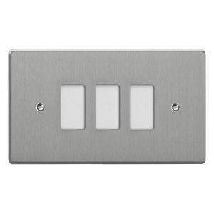 XDEPGY3.BS Varilight 3 Gang Power Grid Faceplate Including Power Grid Frames Essential Brushed Steel Finish