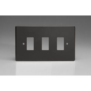 XDLPG3 [PLUS PGRID3 SUBSTRATE] Varilight 3 Gang Power Grid Faceplate Including Power Grid Frame Dimension Premium Black Plastic