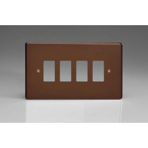 XDMPG4 [PLUS PGRID4 SUBSTRATE] Varilight 4 Gang Power Grid Faceplate Including Power Grid Frame Dimension Mocha Effect Finish