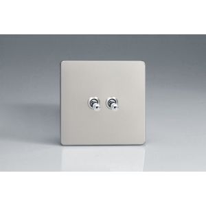 XDNT71S Varilight 2 Gang Comprising of 1 Intermediate (3 Way) and 1 Standard (1 or 2 Way) 10 Amp Toggle Switch Screwless Satin Chrome Effect Finish With Chrome Toggle Switches