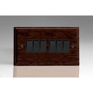 XDO96B-S2W 6 Gang 10 Amp Switch Kilnwood Classic Wood Dark Oak with Black Switch