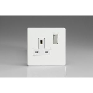 XDQ4WS Varilight 1 Gang 13 Amp Double Pole Switched Socket Screwless Premium White Plastic With White Socket and Polished Chrome Switch