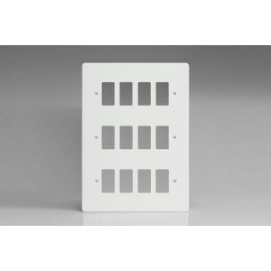XDQPG12 [PLUS 3 x PGRID4 SUBSTRATES] Varilight 12 Gang Power Grid Faceplate Including Power Grid Frames Dimension Premium White Metal