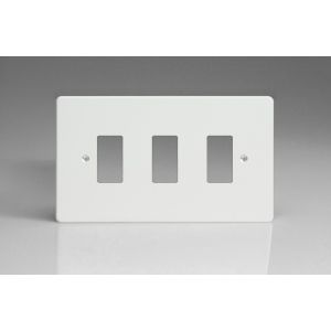 XDQPG3 [PLUS PGRID3 SUBSTRATE] Varilight 3 Gang Power Grid Faceplate Including Power Grid Frame Dimension Premium White Metal