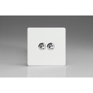 XDQT2S Varilight 2 Gang 10 Amp Toggle Switch Screwless Premium White Plastic With Chrome Toggle Switches