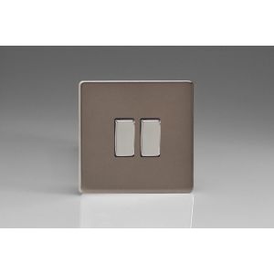 XDR71S Varilight 2 Gang Comprising of 1 Intermediate (3 Way) and 1 Standard (1 or 2 Way) 10 Amp Switch Screwless Pewter Effect Finish With Polished Chrome Switches