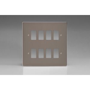 XDRPG8 [PLUS 2 x PGRID4 SUBSTRATES] Varilight 8 Gang Power Grid Faceplate Including  Power Grid Frames Dimension Pewter Effect Finish
