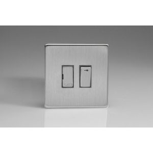 XDS6NDS Varilight 1 Gang 13 Amp Double Pole Switched Fused Spur with Neon Screwless Brushed Stainless Steel With Brushed Steel Switch and Fuse Cover