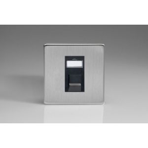 XDSGRJ456BS [XDSG1S + DRJ456B] Varilight 1 Gang Black Cat6 Networking Socket Screwless Brushed Stainless Steel