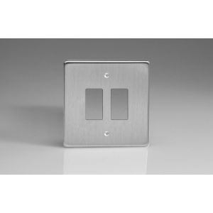 XDSPG2 [PLUS PGRID2 SUBSTRATE] Varilight 2 Gang Power Grid Faceplate Including Power Grid Frame Dimension Brushed Steel