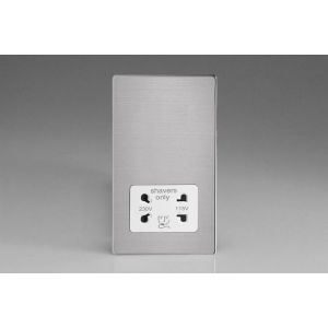 XDSSSWS Varilight White Dual Voltage 240V/115V IP41 Shaver Socket Screwless Brushed Stainless Steel With White Socket